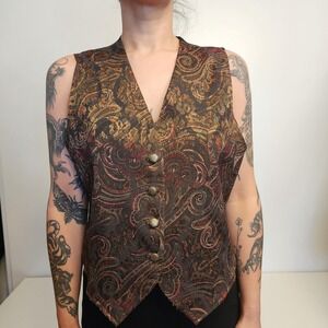 Whimsigoth Vintage 90s Brown Paisley Silky Capsule Metallic Vest Unisex Medium